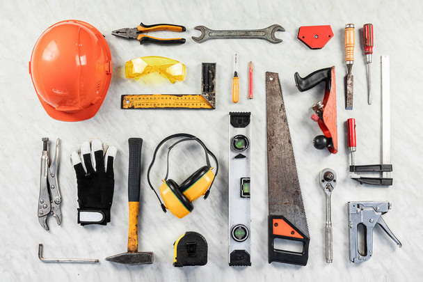 construction tools on a white background. A collection of construction tools. Construction, repair. - Фото, зображення