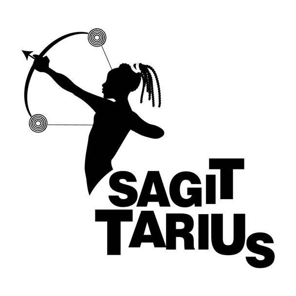 Stammeszodiak. Sagittarius. Mann mit Pfeil und Bogen in Schießpose, isoliert auf weißem Hintergrund - Vektor, Bild