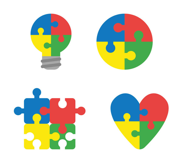 Ensemble d'icônes vectorielles de pièces de puzzle connectées ampoule en forme, ci
 - Vecteur, image