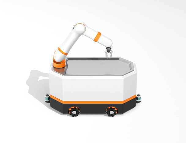 Side view of mobile robot AGV on gray background. 3D rendering image. - Photo, Image