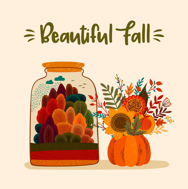 Autumn cute illustration. Vector design for card, poster, flyer - ベクター画像