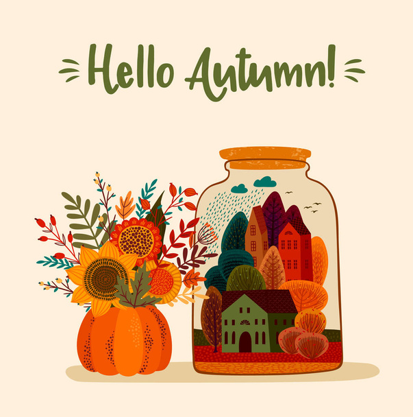 Autumn cute illustration. Vector design for card, poster, flyer - ベクター画像