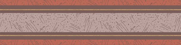 Terracotta, saffron and pastel mauve stripes with etched texture. Seamless vector border pattern on brown background. Earthy urban vibe. Great for textile and wallpaper edging, bag lining. stationery - Vector, Image