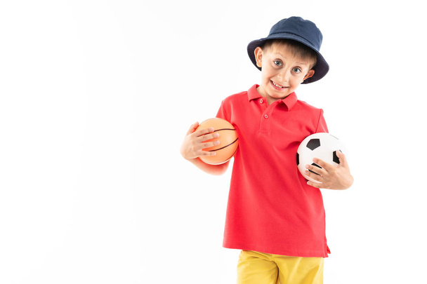 boy with balls posing against whie - Foto, Imagem