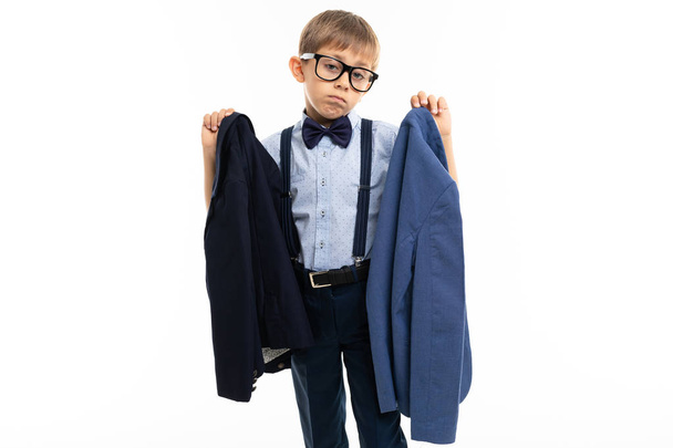 full length portrait of boy with two jackets - Photo, Image