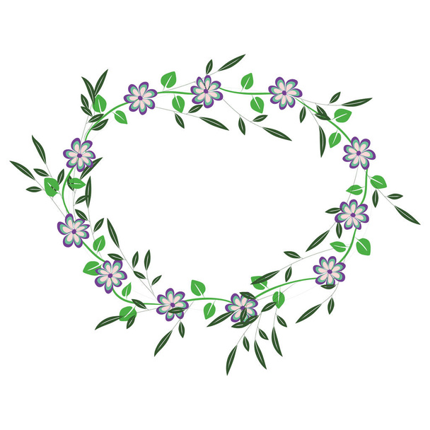 wreath of flowers in blue tones and green not bright branches - Διάνυσμα, εικόνα
