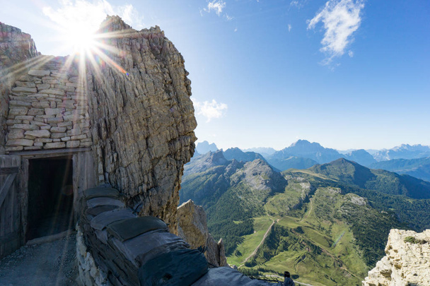 historic battlements and tunnels from World War I in the Italian Dolomites - Photo, Image