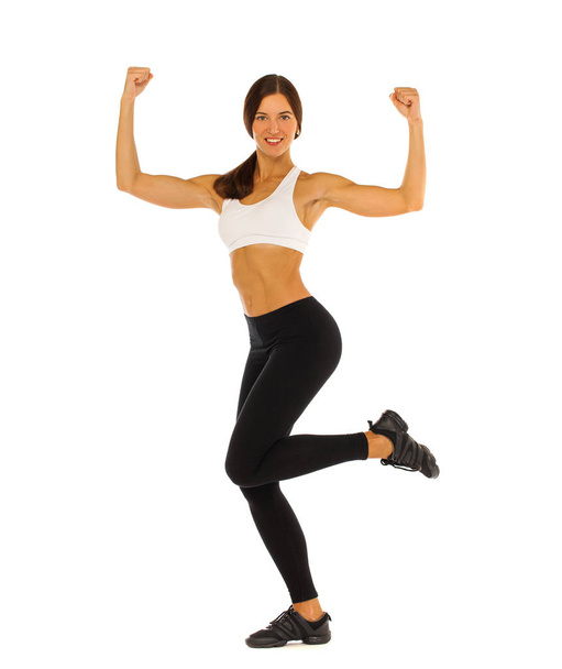 Young healthy girl doing exercises, full length portrait isolate - Foto, immagini