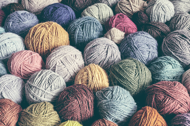 Wool yarn balls, color toned picture. - Photo, Image