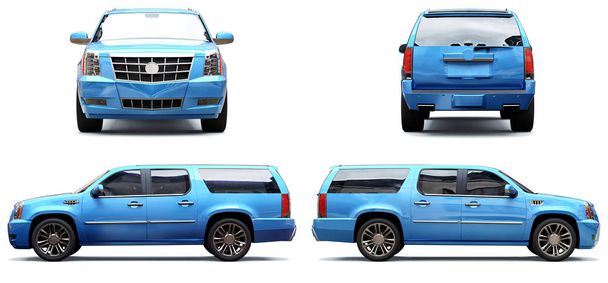 setzen großen blauen Premium-Geländewagen auf weißem Hintergrund. 3D-Darstellung. - Foto, Bild