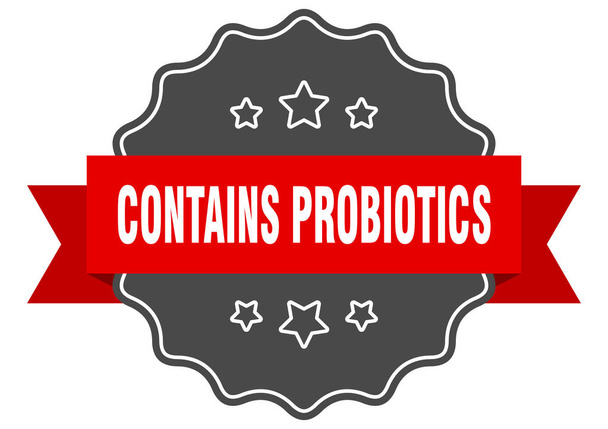 contains probiotics red label. contains probiotics isolated seal. contains probiotics - Vettoriali, immagini
