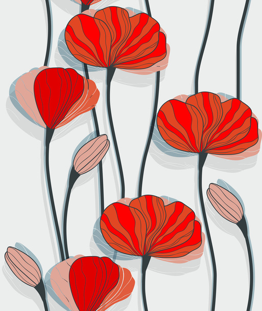 Seamless pattern with red poppies - Vector, imagen