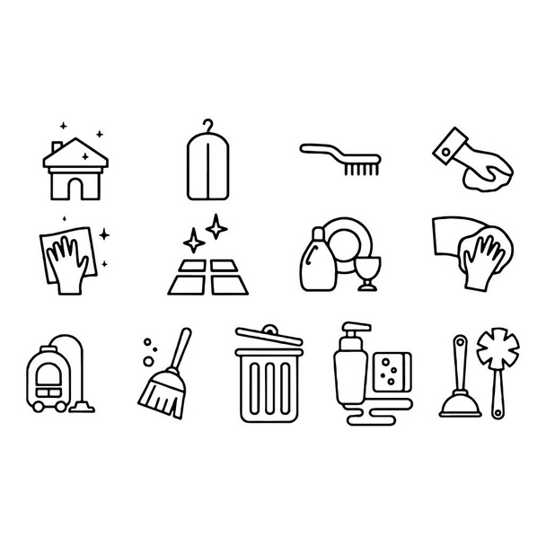 Set of Cleaning Related Vector Line Icons - Vector, Image