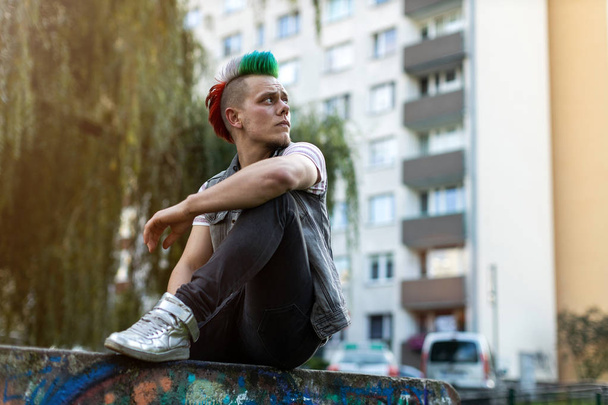 Portrait of a cool young man with mohawk hair - Fotografie, Obrázek