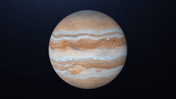 La planète abstraite Jupiter tourne dans l'espace. Animation. Lever et coucher de soleil sur la surface blanche et brune colorée de la planète Jovienne, boucle transparente
. - Photo, image