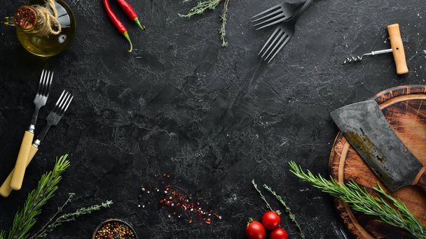 Cooking banner. Spices and herbs. Top view. Free copy space. - Foto, Imagem