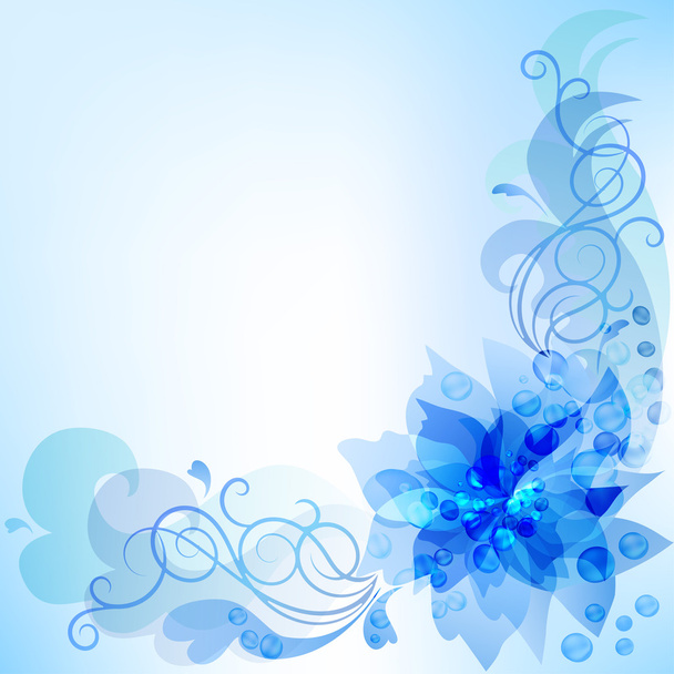 Blue abstract flowers, corner vignette. - Вектор, зображення