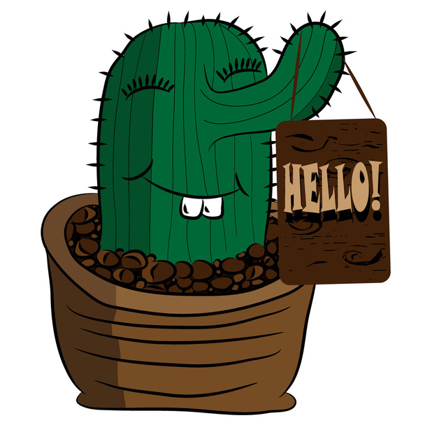 Cute funny kaktus s dřevěnou deskou pro text - Vektor, obrázek