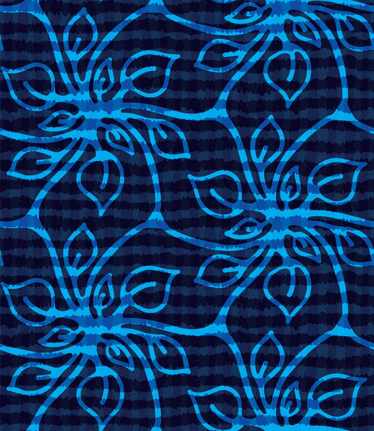 Naadloze patroon Indigo blauwe bloemmotief Japanse stijl. Hand getrokken geverfd Floral damast textiel. Decoratieve trendy monochroom over de hele print. - Vector, afbeelding
