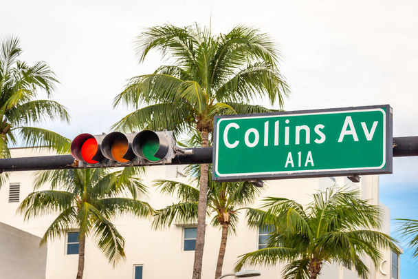 Ulica znak słynnej Collins Avenue, Miami, Floryda, USA - Zdjęcie, obraz