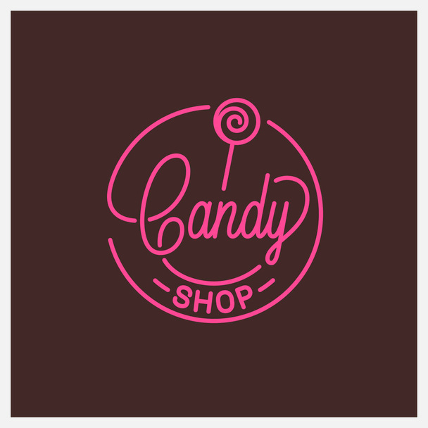Candy shop logo. Round linear logo of candy store - Διάνυσμα, εικόνα