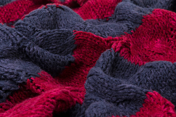 Texture vineuse avec tricot bleu en gros plan. Tricot de laine
 - Photo, image