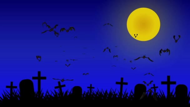 Tło cmentarza nocnego z animowanymi nietoperzami - Materiał filmowy, wideo