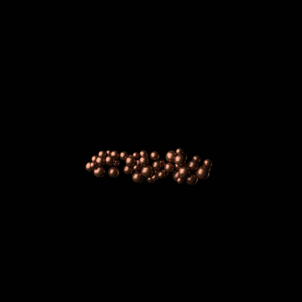 Abstrakcyjny symbol brązu minus wykonany z maleńkich kul na czarnym tle.Rendering 3d. Fantazyjny alfabet - Zdjęcie, obraz
