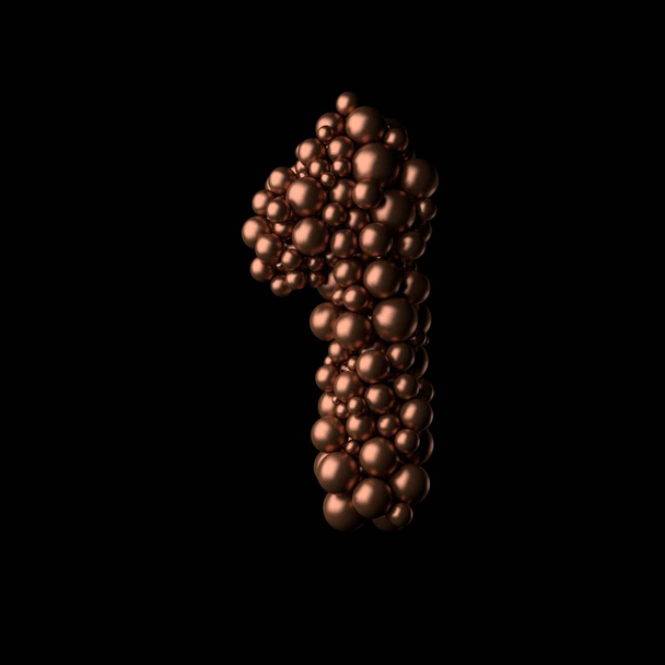 Dígito de bronze abstrato um feito de pequenas esferas em fundo preto. renderização 3D
 - Foto, Imagem