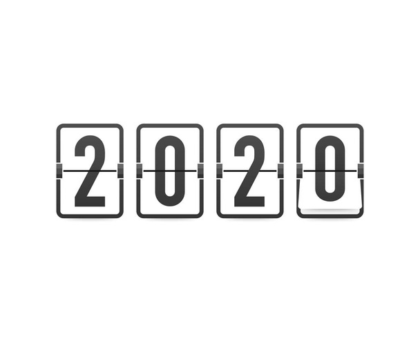 Lähtölaskenta uuteen vuoteen 2020. Retro kääntää kelloa mustalla taustalla. Malli onnittelukortteja. Vektoriesimerkki
. - Vektori, kuva