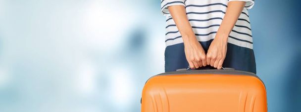 young woman with travel bag - Zdjęcie, obraz
