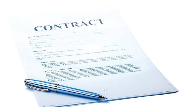 contact, blue pen on a white background - Фото, изображение