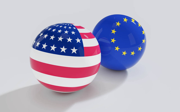 streszczenie Unii Europejskiej i USA Flaga na błyszczące kulki Billard 3D renderowania ilustracji - Zdjęcie, obraz