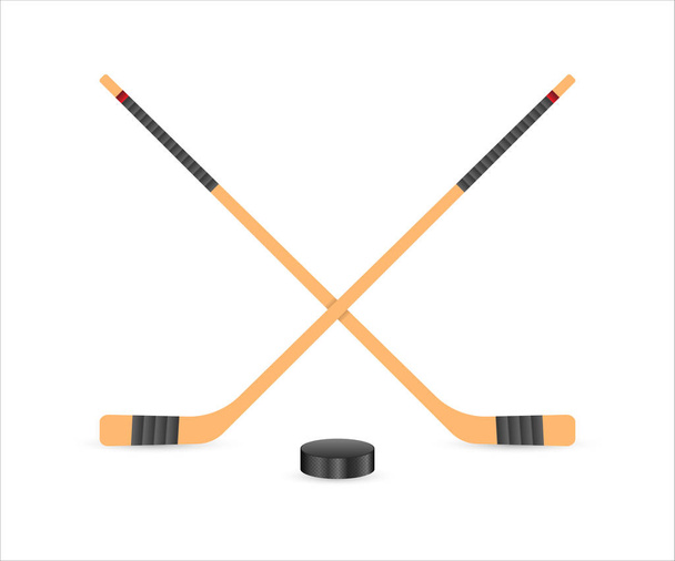 Pato de hockey sobre hielo y palos. Símbolo deportivo. Ilustración vectorial aislada sobre fondo blanco
 - Vector, imagen