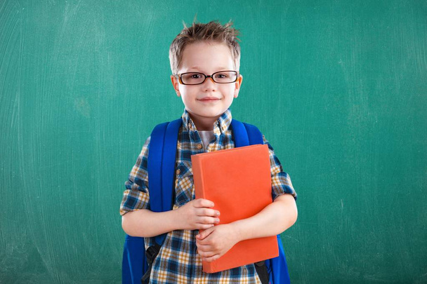 cute little school boy with book  - Foto, imagen