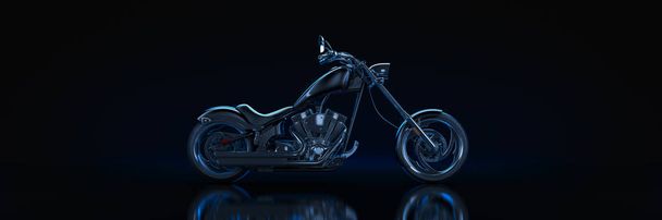 Motocicleta, configuração de estúdio, em um fundo escuro. Renderização 3d
 - Foto, Imagem