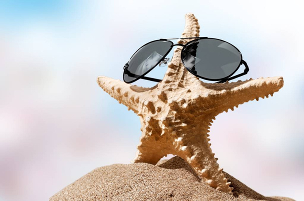 close-up of a female sunglasses and star fish  - Foto, Bild