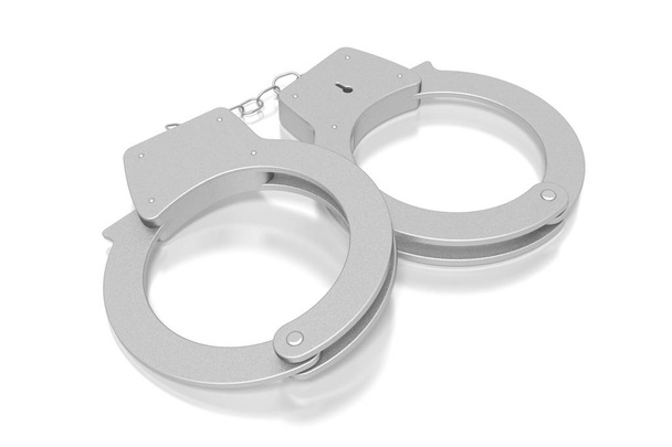 prawo 3D, koncepcja przestępczości-kajdanki izolowane na białym tle - Zdjęcie, obraz