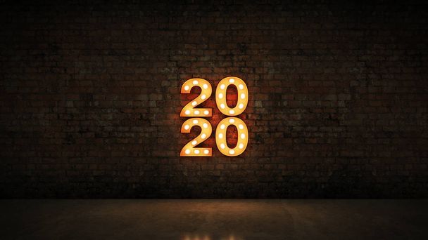 Κυλιόμενο μήνυμα φως 2020 γράμμα, νέο έτος 2020. απόδοση 3D - Φωτογραφία, εικόνα