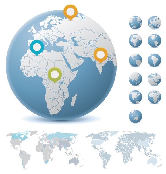 Mapas y globos mundiales
 - Vector, imagen