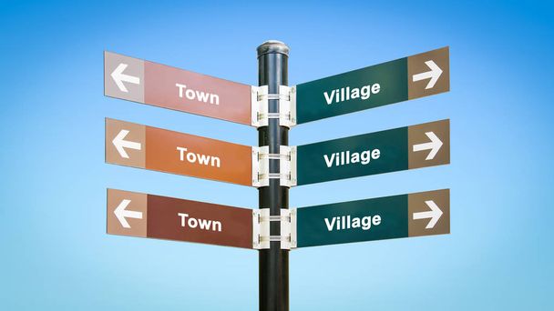 Straßenschild Dorf gegen Stadt - Foto, Bild