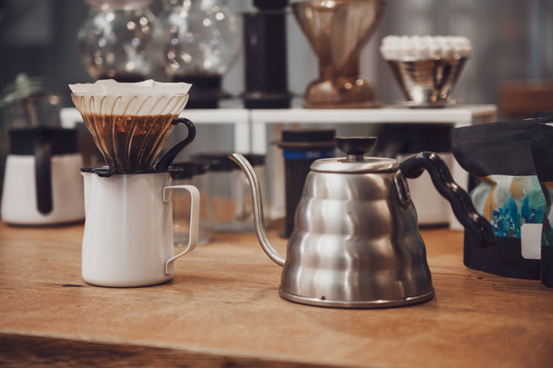 Pour over coffee in funnel. Alternative method - Photo, image