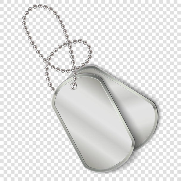 Vector military dog tags, army chain on transparent background. - Vector, Image