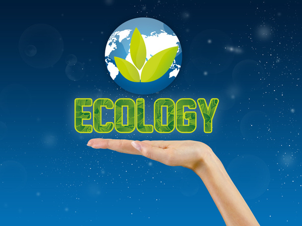 ekologia tekst w dłoni, eco tło - Zdjęcie, obraz