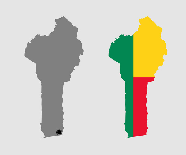 Contour of Benin in grey and in flag colors - Vector, Image