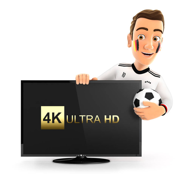 3d немецкий футбольный фанат с 4K ультра HD телевизором
 - Фото, изображение