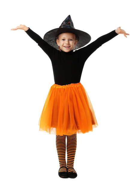 Cute little girl wearing Halloween costume on white background - Photo, Image