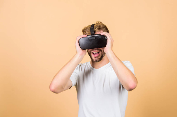 VR technologies. Working on Programing Project. Digital future and innovation. man wear wireless VR glasses headset. virtual reality goggles. Modern business and education. man use modern technology - Valokuva, kuva