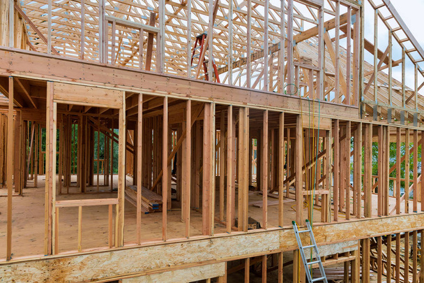 Wooden house roof residential construction home framing - Photo, Image