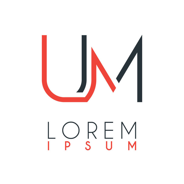El logotipo entre la letra U y la letra M o UM con una cierta distancia y conectado por color naranja y gris
 - Vector, Imagen